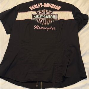 Harley-Davidson Black Zip-Up Shirt with Pink Details
